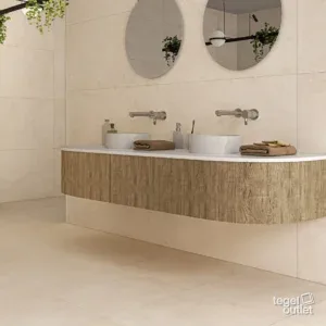 Ecoceramic Murray Nude carreaux d'apparence de béton dans une salle de bain