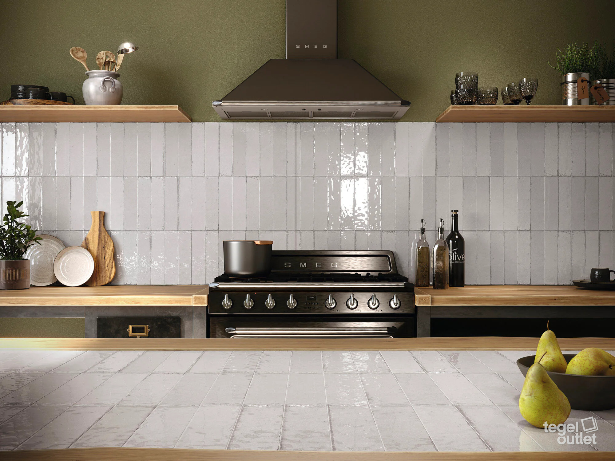 Ape Murus Griseo 7×28 als spatwand in een keuken