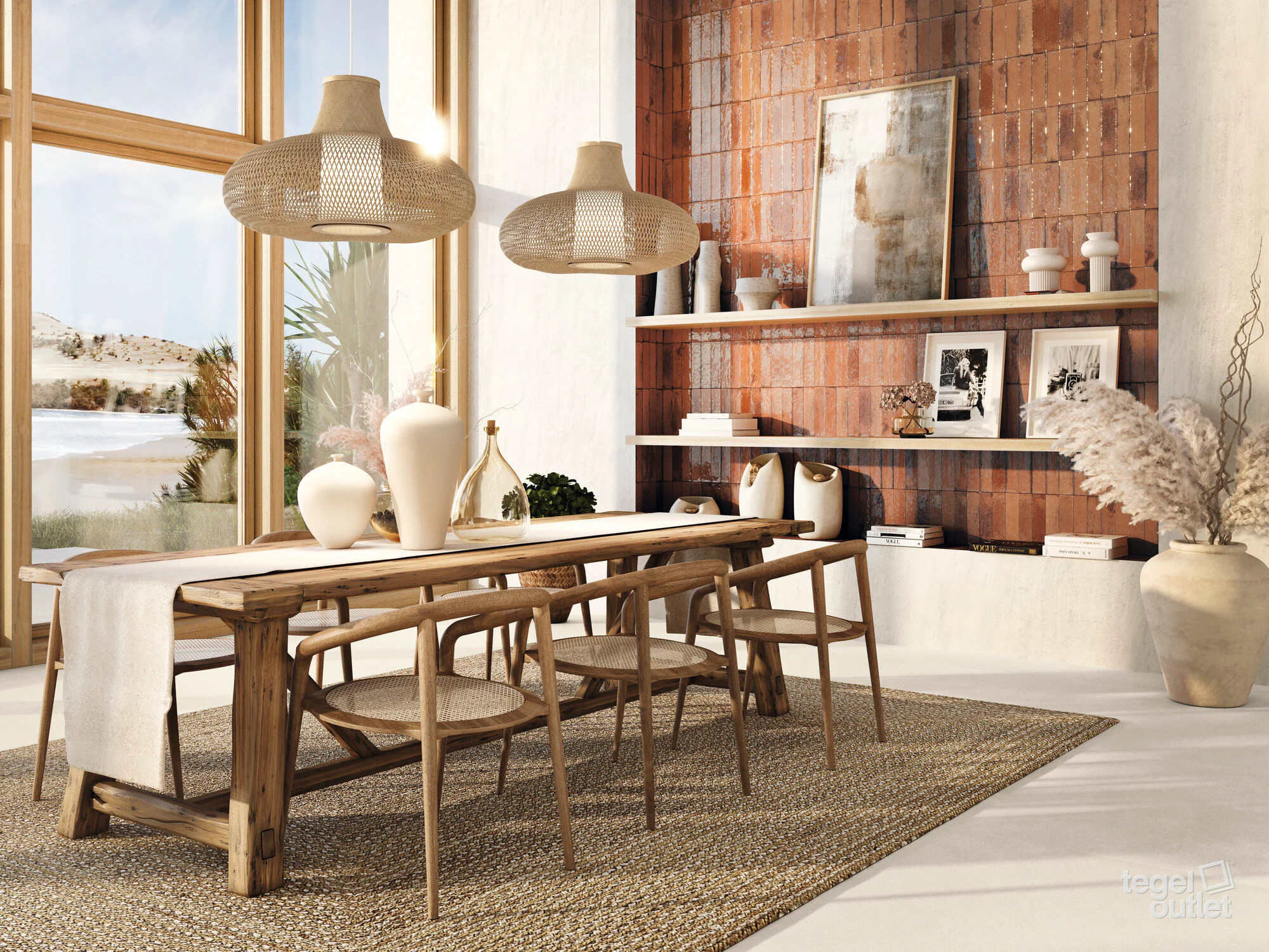 Ape Murus Terra 7×28 wandtegels in een eetkamer