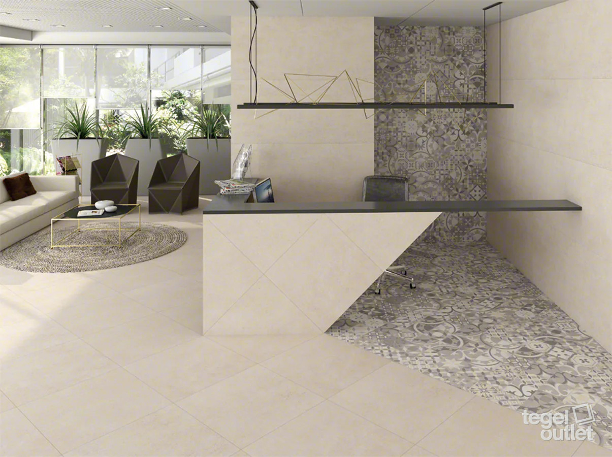 Vives Nassau Crema vloer met Berkane Multicolor decortegels
