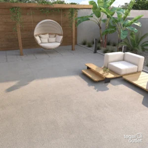 Vives Nassau Gris antislip tegels op een terras