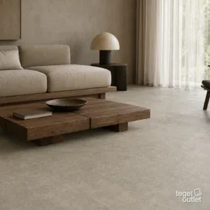 Sfeerbeeld (illustratie): woonruimte of badkamer met tegels in beige