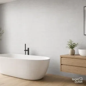 Sfeerbeeld (illustratie): wand in badkamer of keuken met tegels in grijs