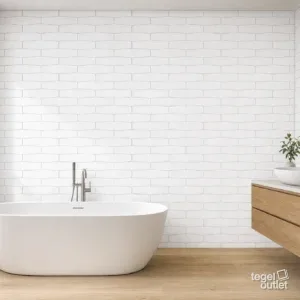 Sfeerbeeld (illustratie): wand in badkamer of keuken met tegels in wit