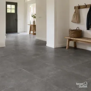 Sfeerbeeld (illustratie): woonruimte of badkamer met tegels in antraciet