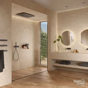 Saime Royal Beige, carreaux muraux effet marbre dans une chambre