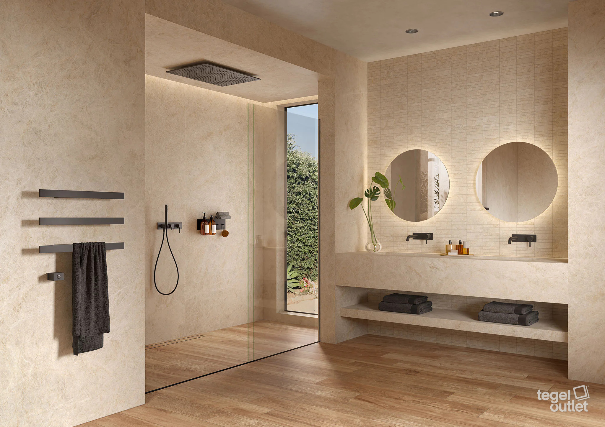 Saime Royal Beige matte platen 120×278 in een badkamer