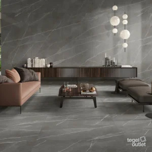 Saime Royal Grey marmerlook vloer en wand in een woonkamer