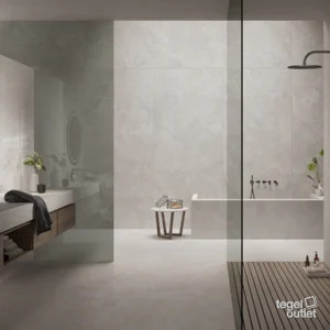 Saime Travertino Crosscut Bianco 120×278, 120×120 en 60×120 in een badkamer