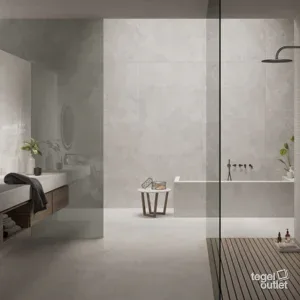 Saime Travertino Crosscut Bianco 120×278, 120×120 et 60×120 dans une salle de bain