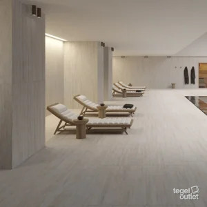Saime Travertino Veincut tegels in een wellnessruimte met zwembad