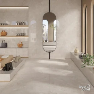 Saime Travertino Crosscut Beige vloer- en wandtegels in een boetiek