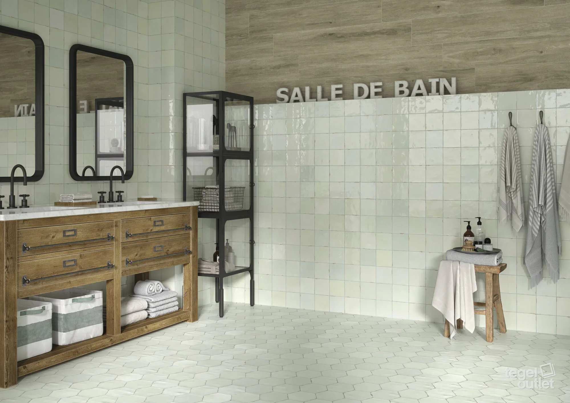 Carreaux Ape Souk Aqua et Nomade Aqua dans une salle de bains