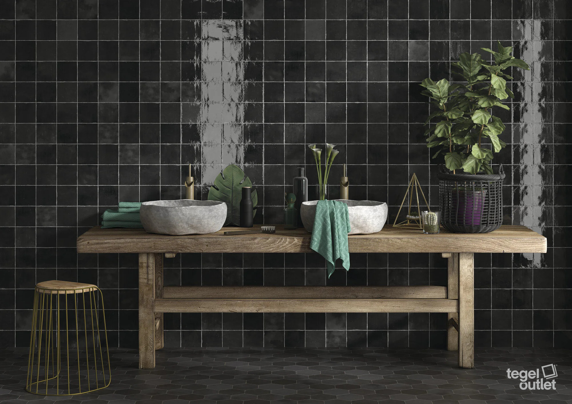 Ape Souk Black tegels in een badkamer