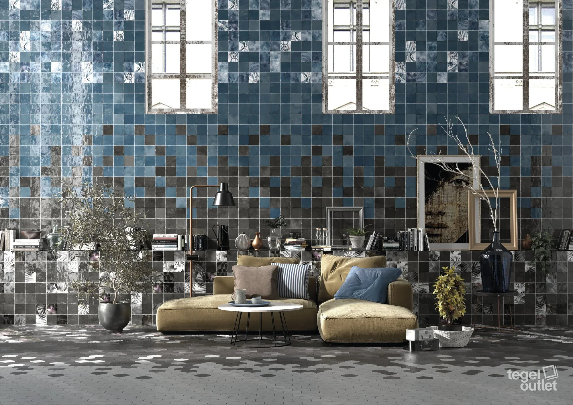 Carreaux Ape Souk Kasbah Blue Mix dans un salon
