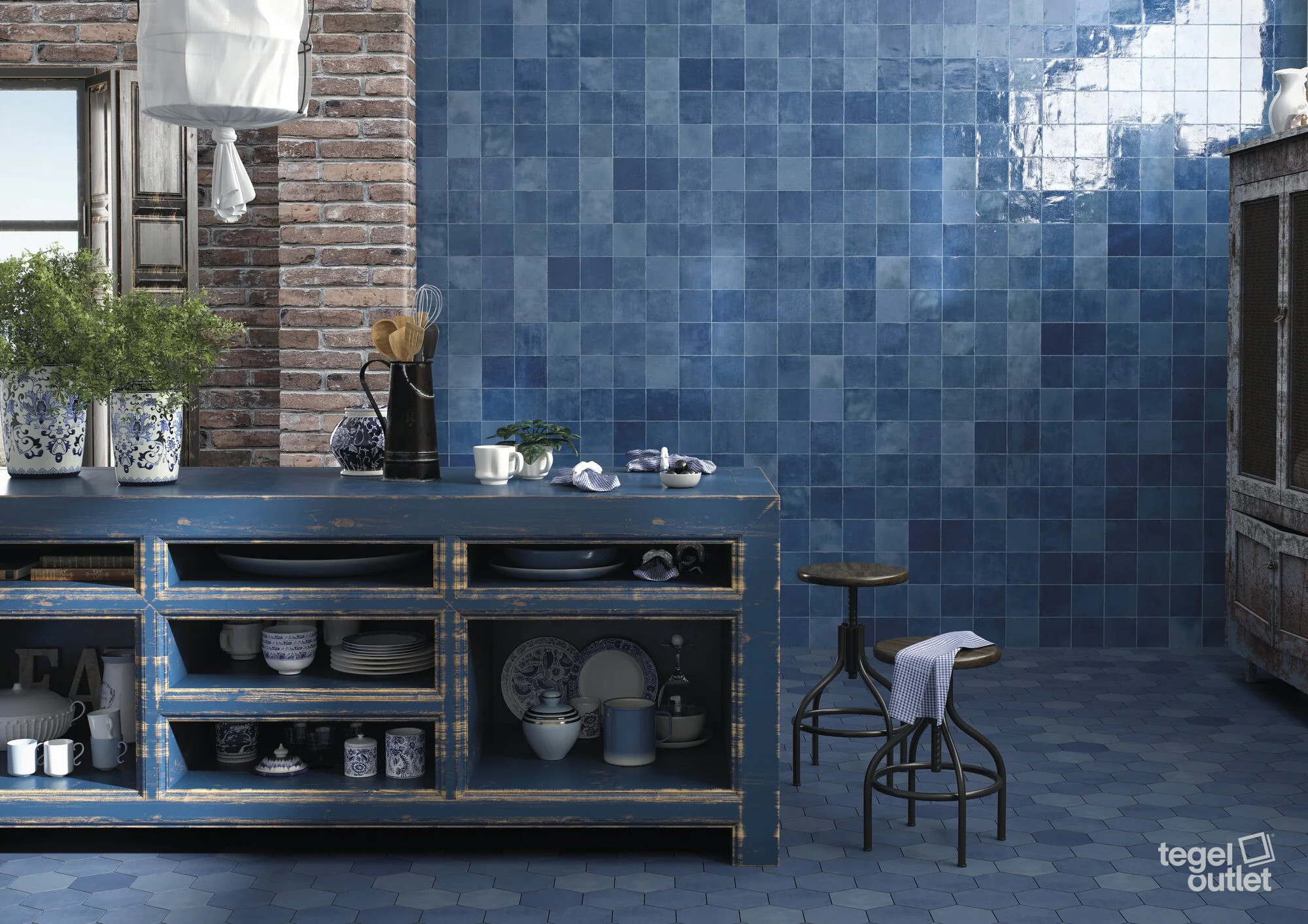 Ape Souk Blue tegels in een keuken