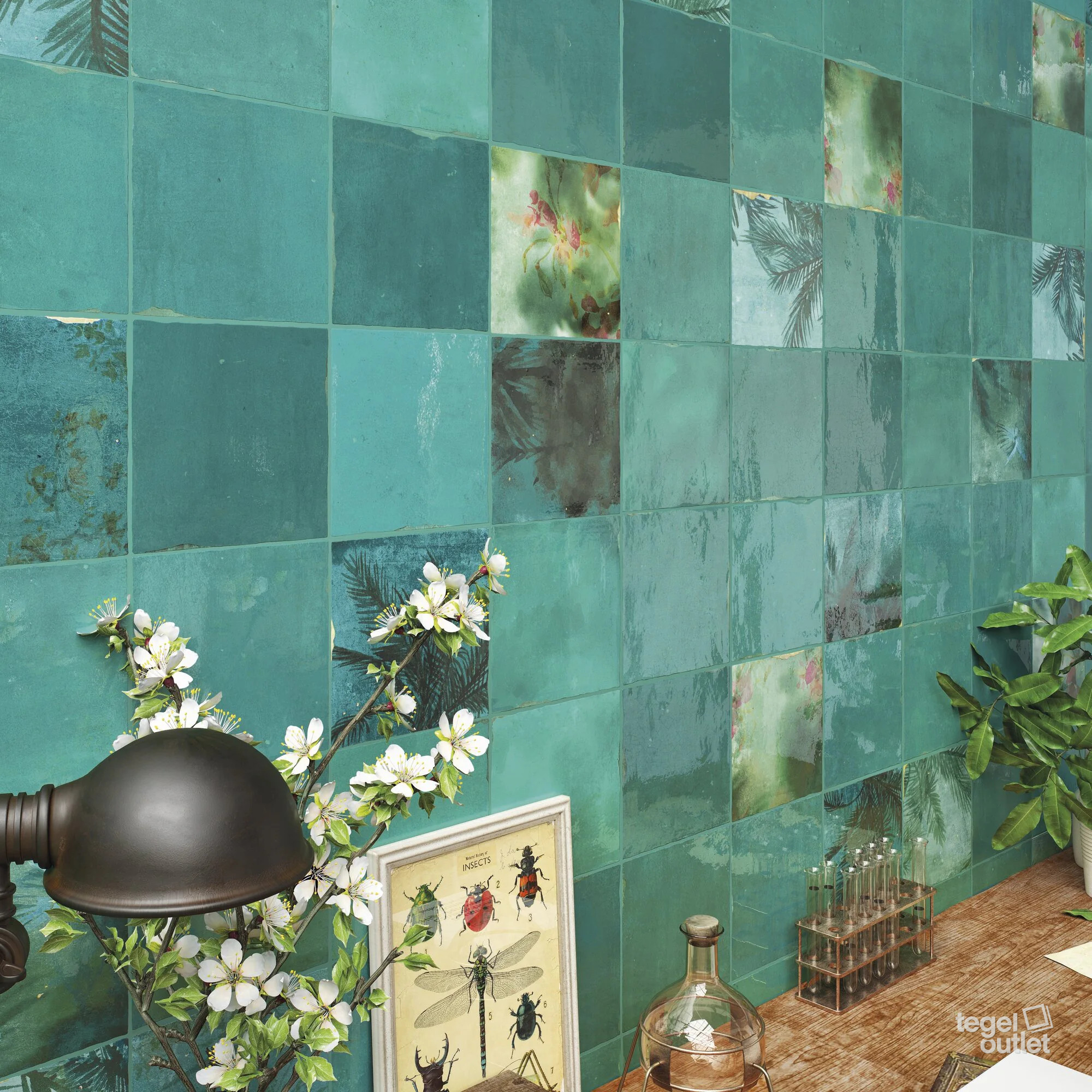 Ape Souk Kasbah Turquesa Mix tegels in een wand
