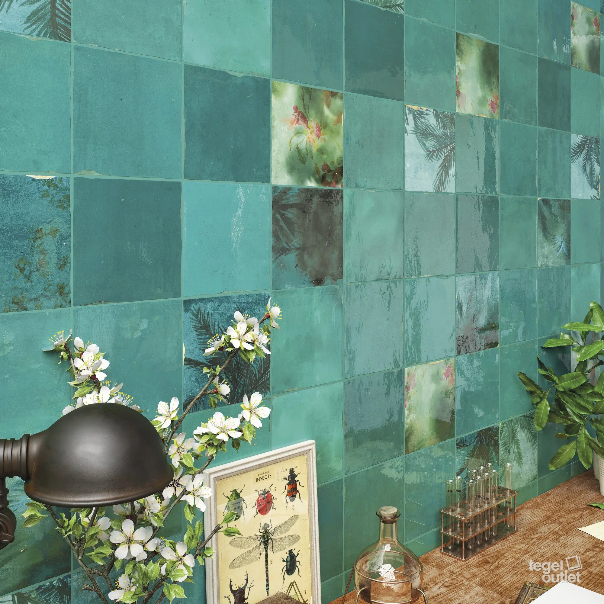 Ape Souk Kasbah Turquesa Mix tegels in een wand