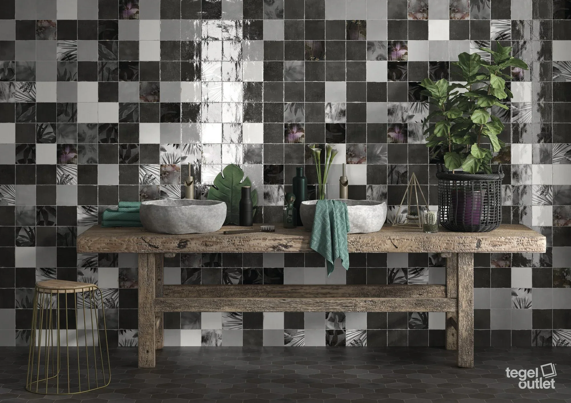 Carreaux Ape Souk Kasbah Grey Mix dans une salle de bains