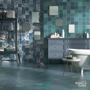 Ape Souk Kasbah Blue Mix tegels in een woonkamer