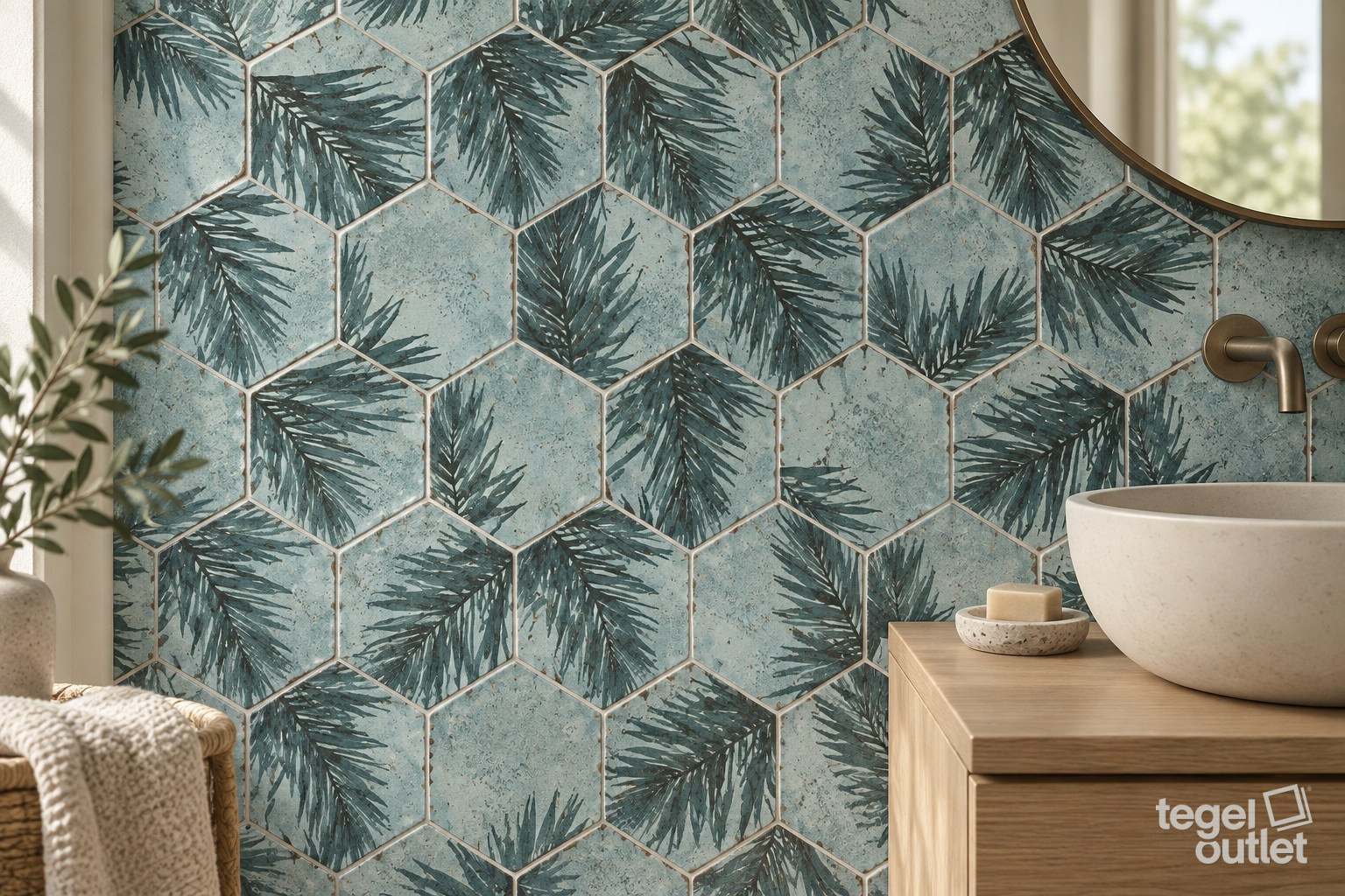 Sfeerimpressie met Souk Touareg Turquesa Mix 13,9×16 · badkamer