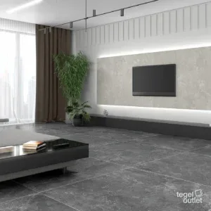 Carreaux de sol gris foncé Navarti Street dans un salon