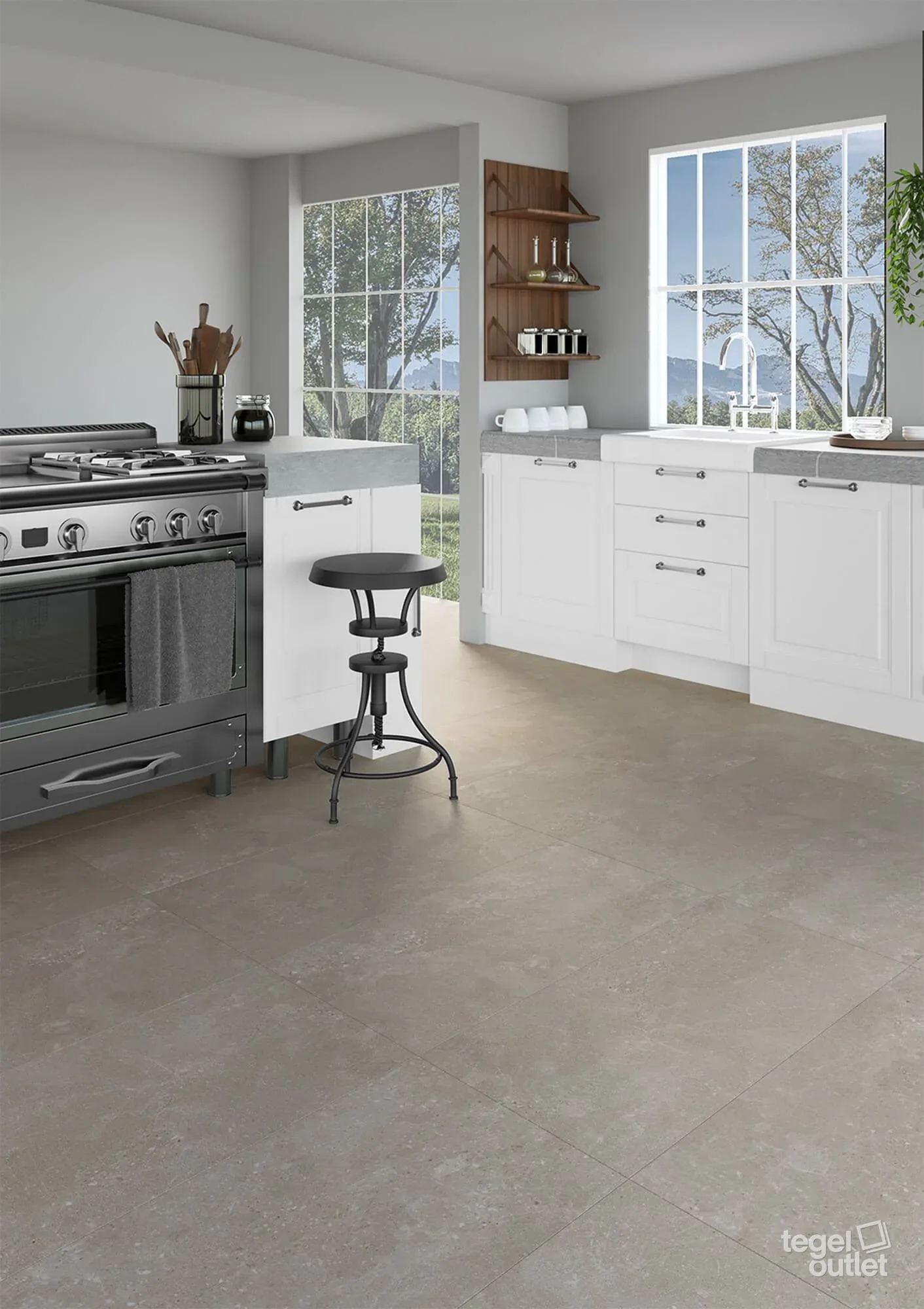 Navarti Street Beige vloertegels in een keuken