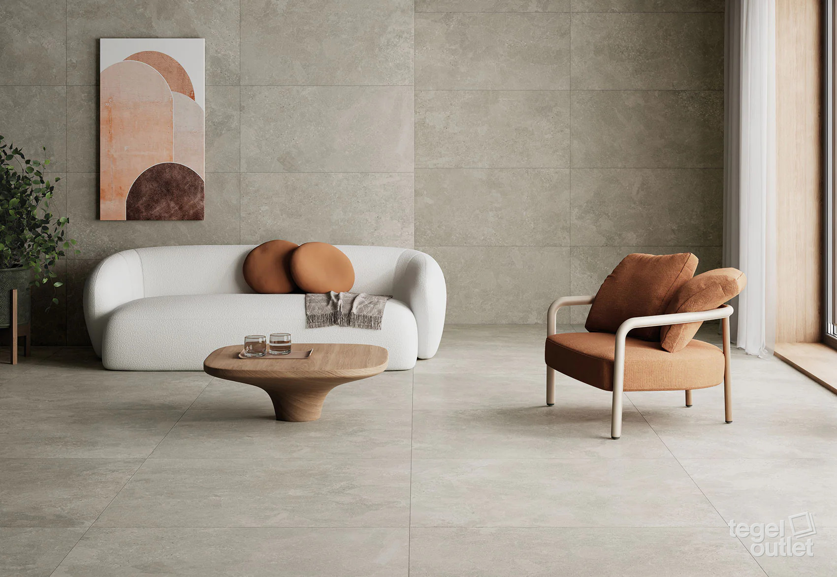 Navarti Street Beige 120×120 vloer en 60×120 wand in een woonkamer