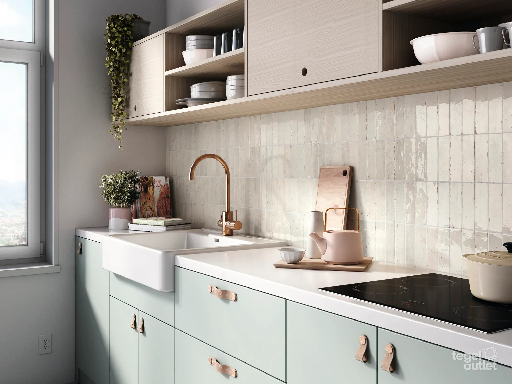 Ape Tennessee White 5,2×16,1 wandtegels als spatwand in een keuken