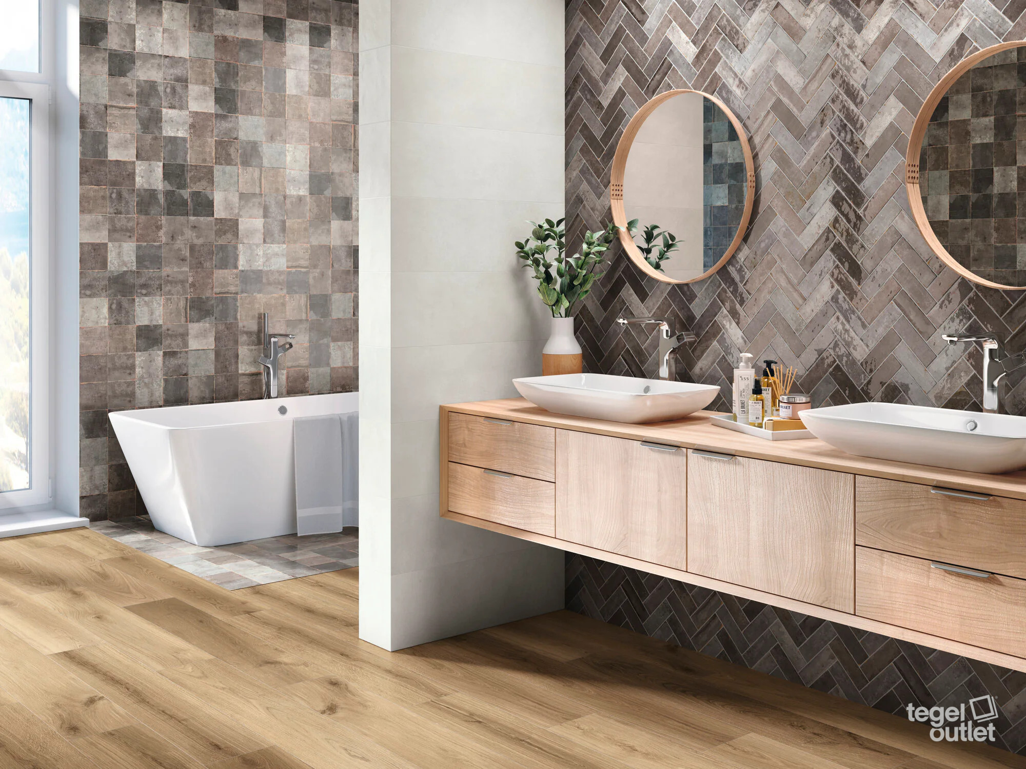 Ape Tennessee Grey 5,2×16,1 wandtegels in visgraatverband in een badkamer