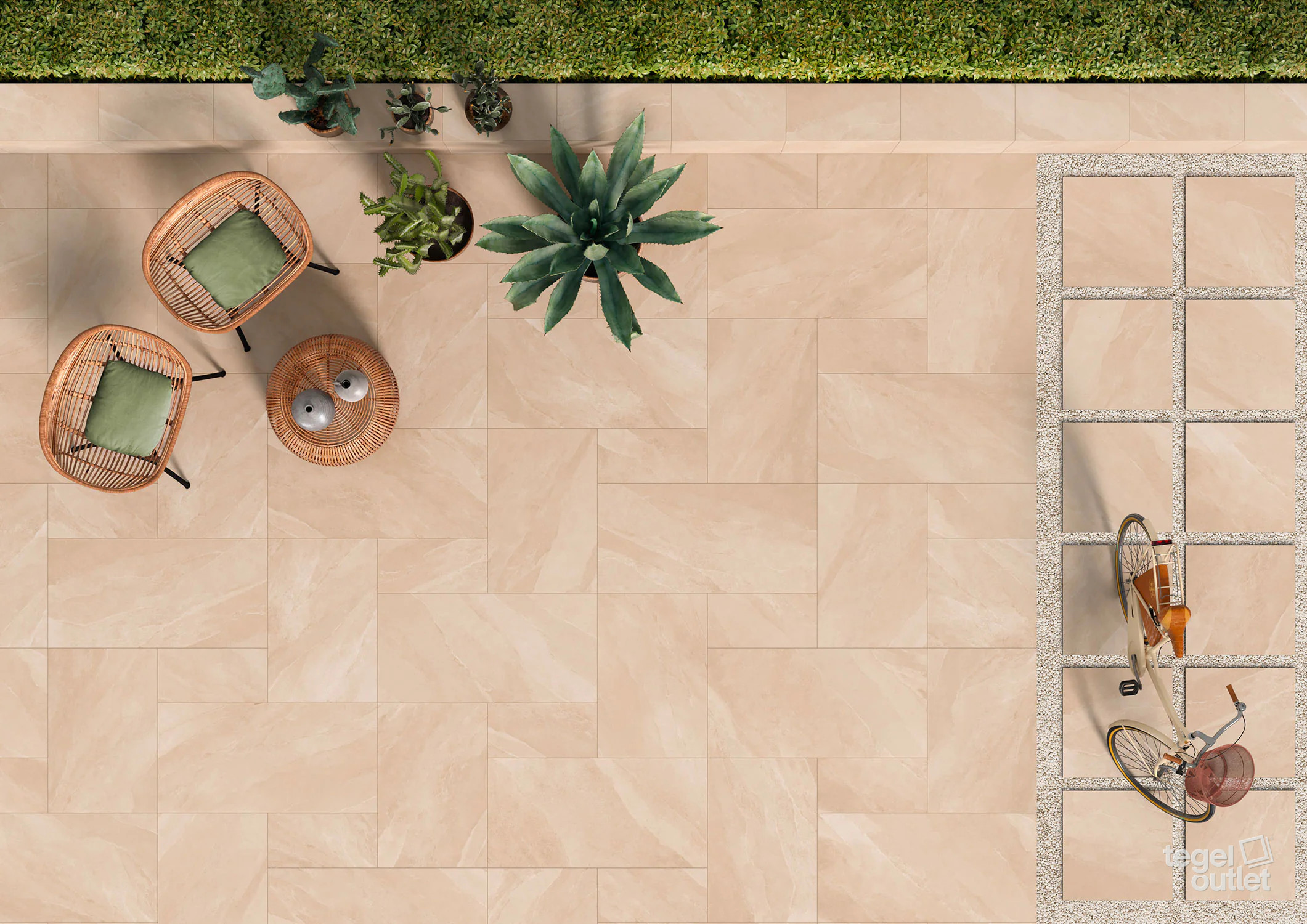 Saime Titano Beige Grip terrastegels 2 cm op een terras