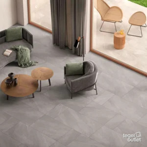 Saime Titano Cenere vloertegels en Bianco Grip 30×60 in een woonkamer
