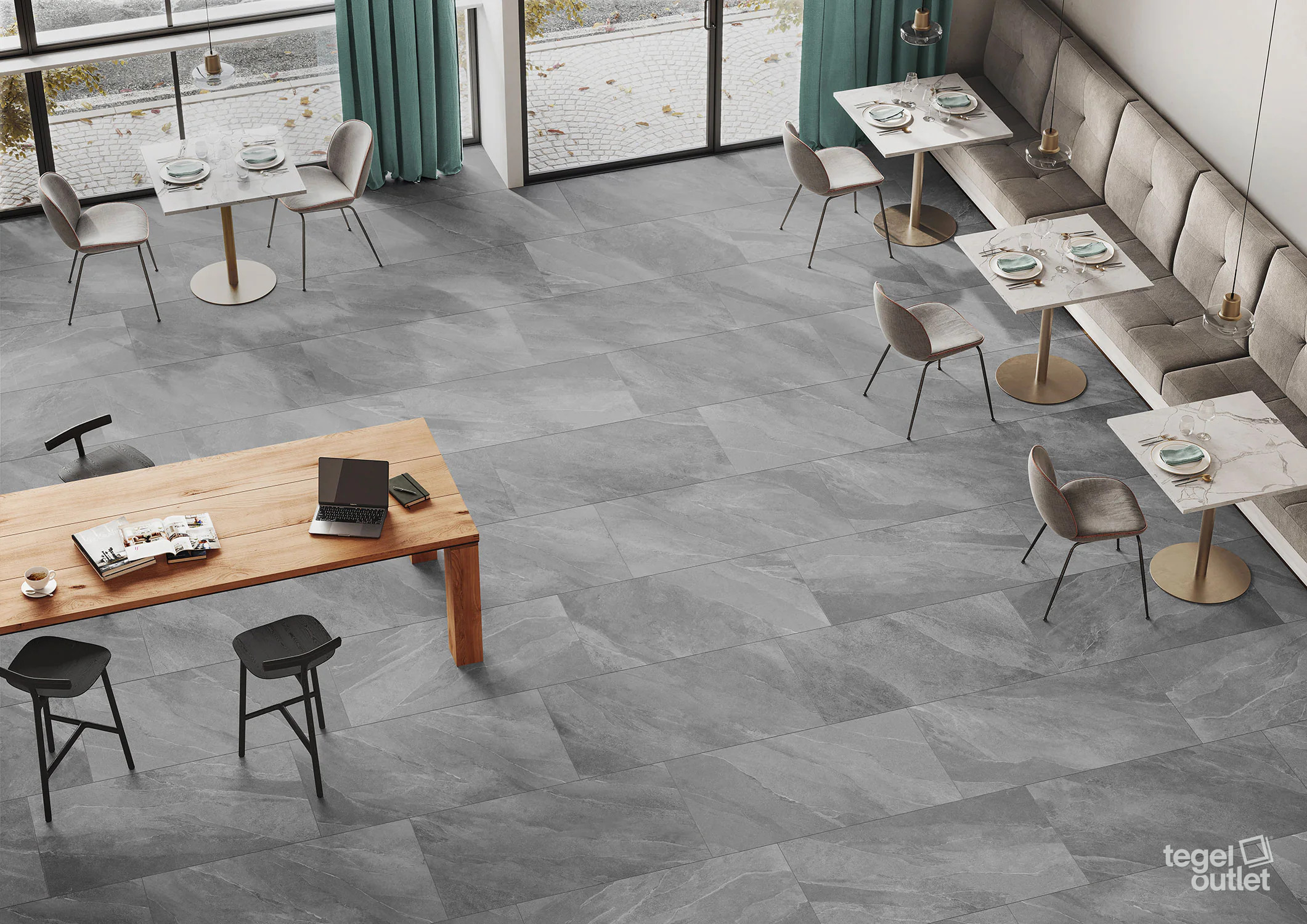 Saime Titano Grigio 60×120 vloertegels in een restaurant