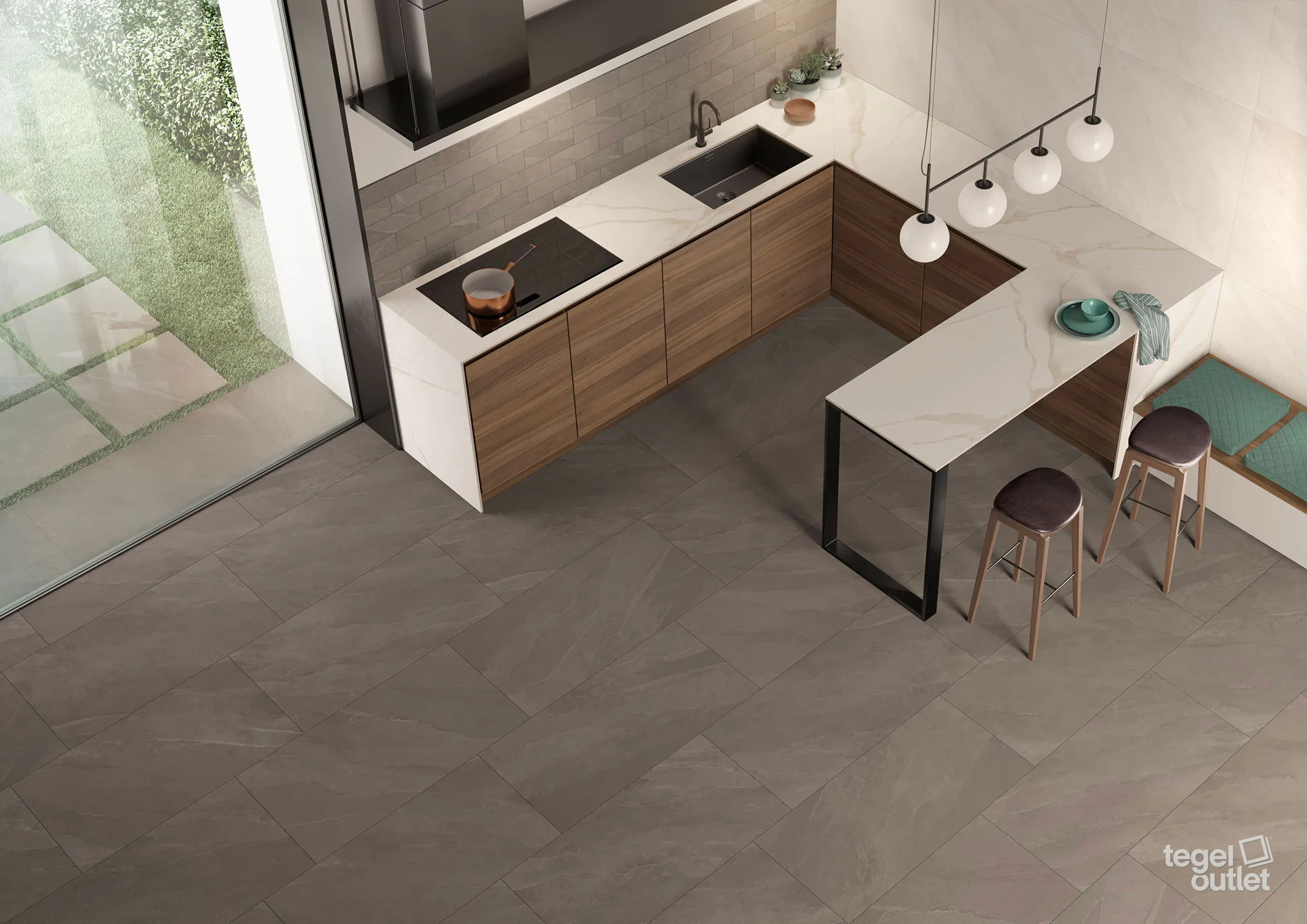 Saime Titano Taupe 60×120 vloertegels in een keuken