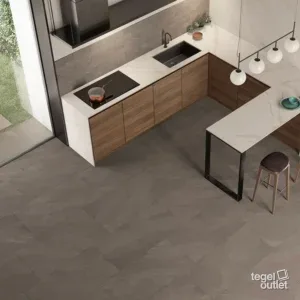 Saime Titano Taupe 60×120 vloertegels in een keuken