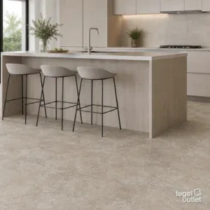 Sfeerbeeld (illustratie): woonruimte of badkamer met tegels in beige