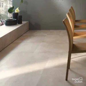 Photo d'ambiance : restaurant avec un sol et une banquette en carreaux aspect béton grège clair