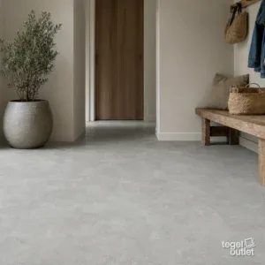 Sfeerbeeld (illustratie): woonruimte of badkamer met tegels in grijs