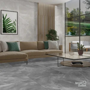 Vivalto Perla en Gris mat – woonkamer Ecoceramic Vivalto Perla wand en Gris vloer, matte marmerlook tegels in een woonkamer