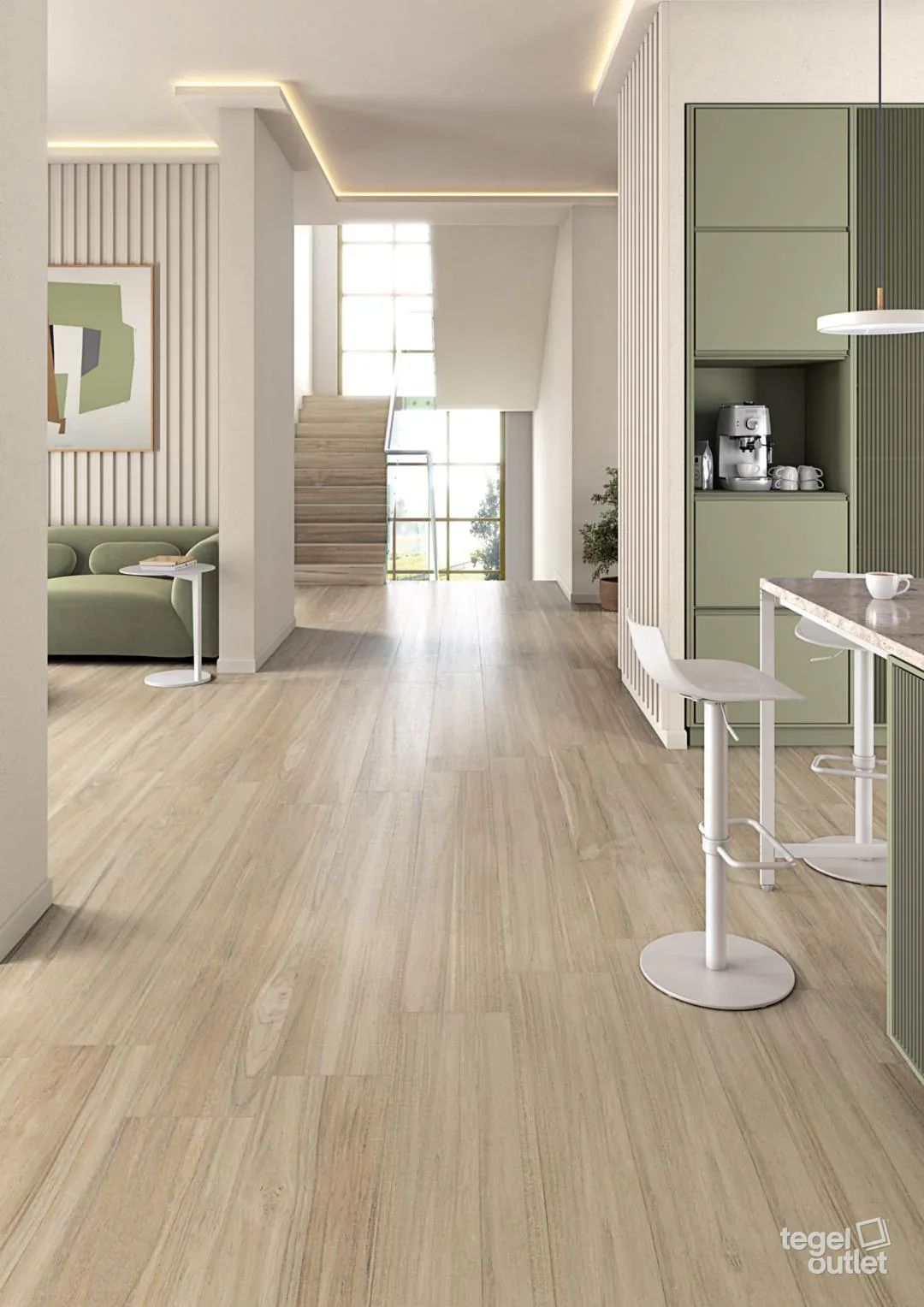 Lames effet bois Vives Belice Natural 26×180 dans une cuisine