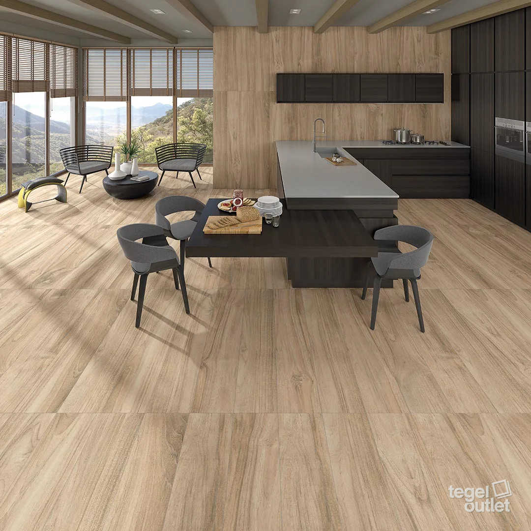 Vives Belice Natural houtlook vloer in een keuken