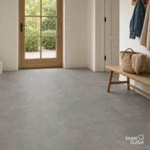 Sfeerbeeld (illustratie): woonruimte of badkamer met tegels in grijs