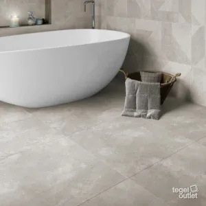 Navarti Ziro Perla betonlook vloer- en wandtegels in een badkamer